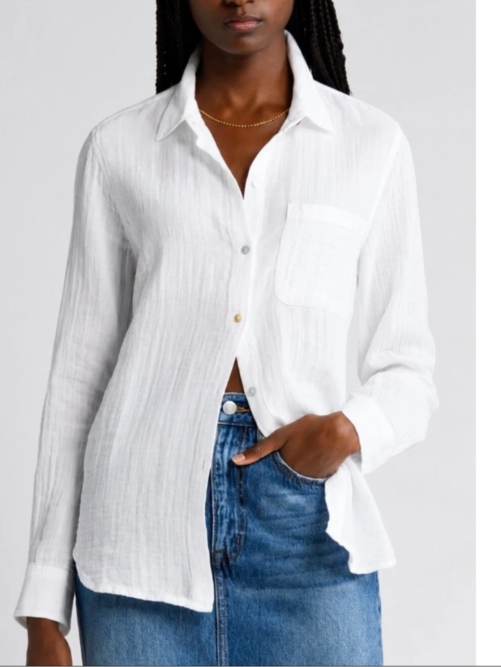 Rails Ellis Shirt Top Women’s Large Cotton Gauze Button Up White long sleeve B18